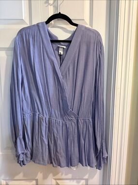 Ava & Viv Light Lavender Wrap-Front Peplum Blouse